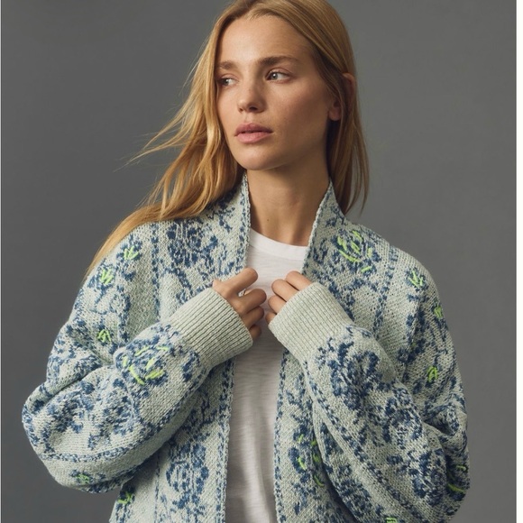 Anthropologie Sweaters - Anthropologie Blue and Green Patterned cardigan
